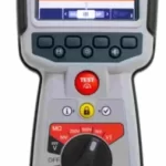 Handheld Megger EVT100 electrical tester with a bold 1000V display on the screen and a red TEST button above the dial flag.