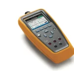 Orange handheld electrical test instrument with color LCD screen and keypad, used for taking electrical measurements