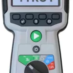 Handheld Megger TTRU1 transformer turns tester with display, green start button, and rotary dial on the front panel