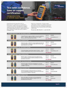 Promotional banner for copper certification testers showing a handheld tester and the Fluke Networks logo.